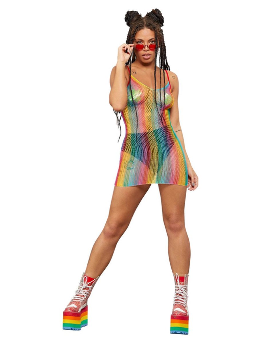Fever Rainbow Fishnet Dress   – Smiffys Australia