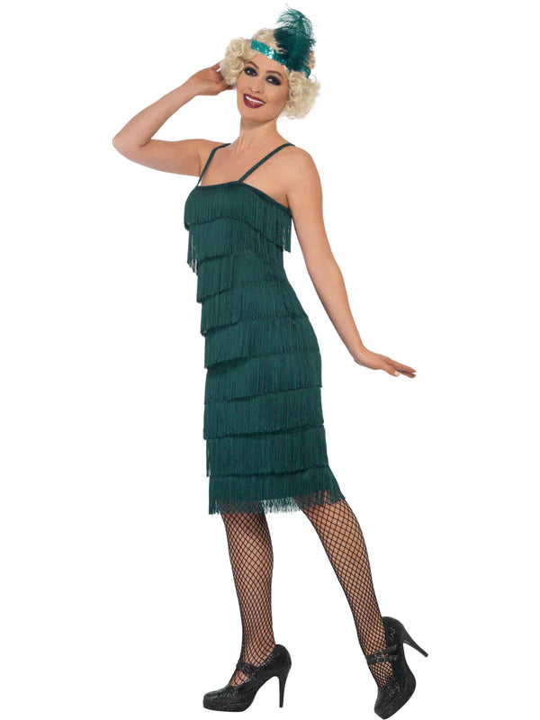 Flapper Costume, Teal Green, with Long Dress