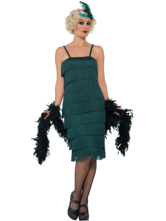 Flapper Costume, Teal Green, with Long Dress