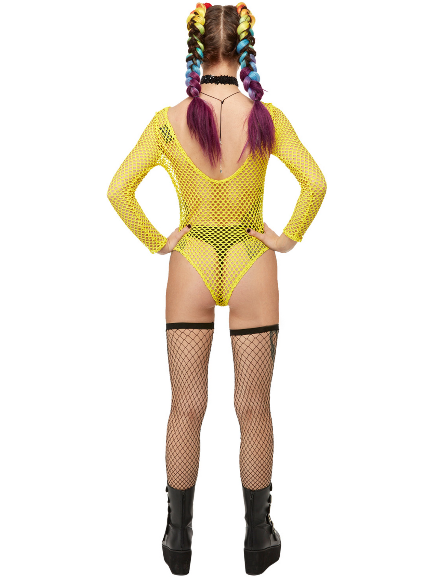 Smiley Fishnet Bodysuit, Yellow