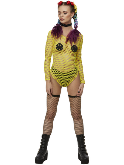 Smiley Fishnet Bodysuit, Yellow