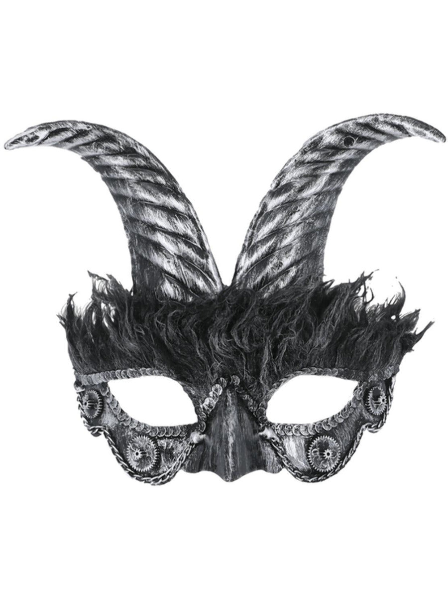 Silver Masquerade Horned Mask