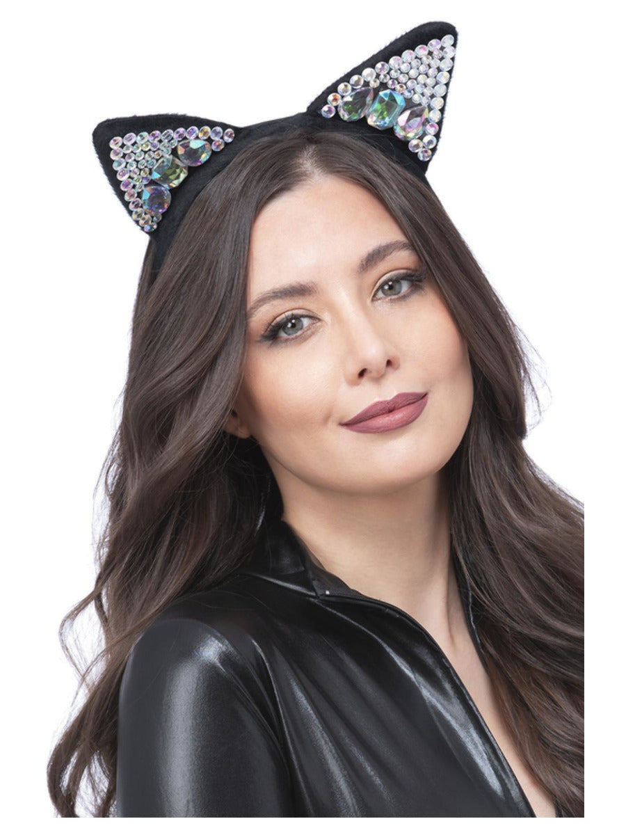 Jewelled Black Cat Ear Headband | Smiffys.com.au – Smiffys Australia