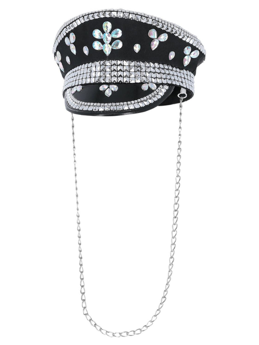 Fever Deluxe Sequin Studded Captains Hat, Black