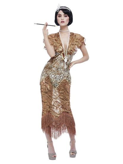 Deluxe 20s Sequin Gold Flapper Costume Alt1