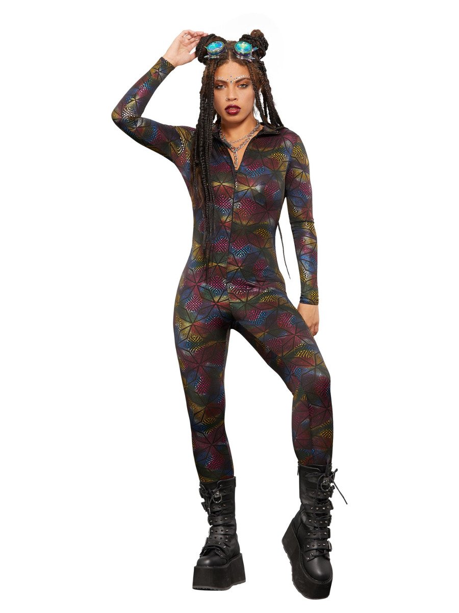 Fever Miss Whiplash Rainbow Print Costume