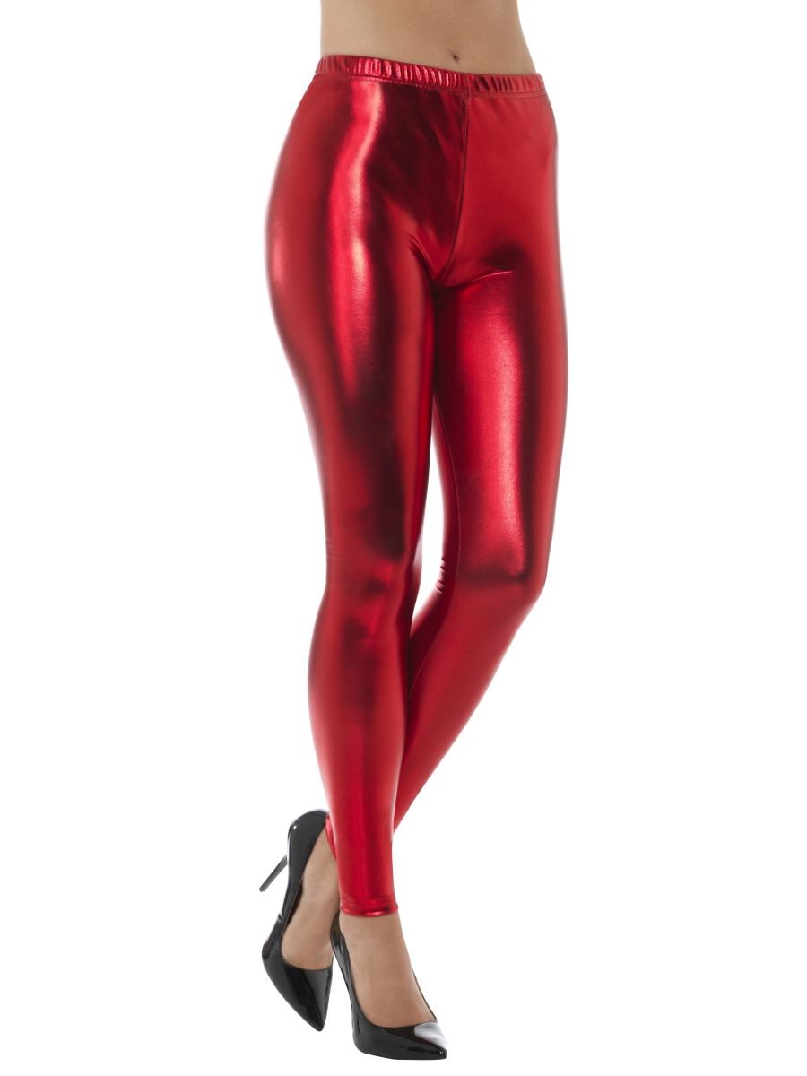 80s Metallic Disco Leggings, Red