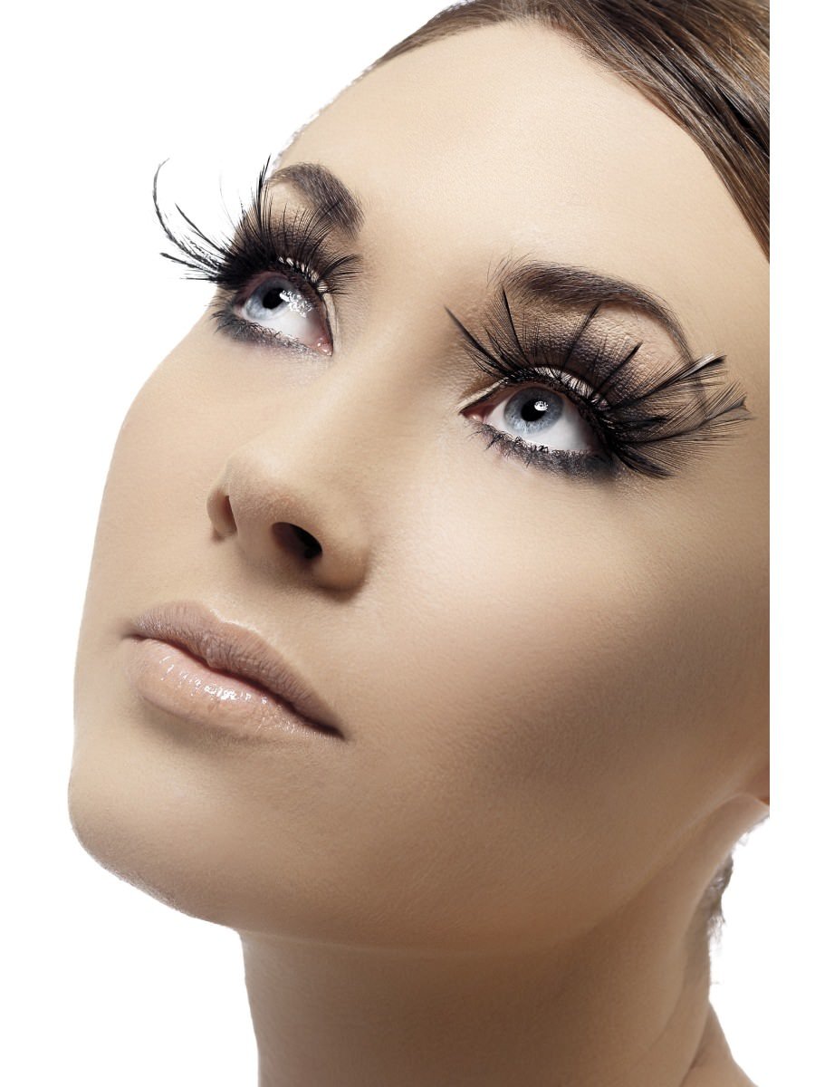 Eyelashes, Black, with Feather Plumes