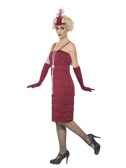 Flapper Costume, Burgundy Red, with Long Dress Alternative View 1.jpg