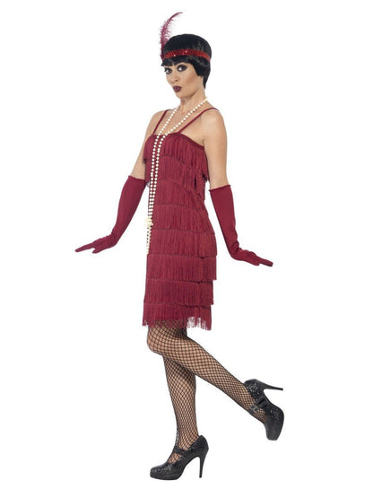 Flapper Costume, Burgundy Red, with Short Dress Alternative View 1.jpg