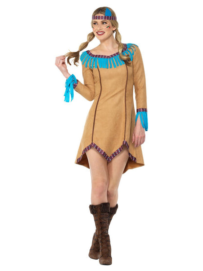 Native American Inspired Lady Costume, Blue & Brown