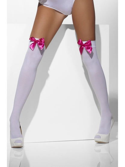 Opaque Hold-Ups, White, with Fuchsia Bows Alternative View 1.jpg