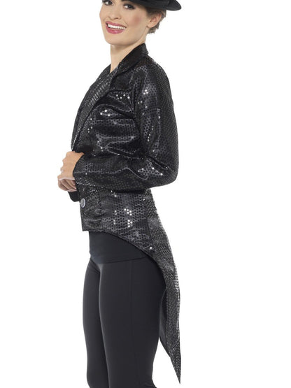 Sequin Tailcoat Jacket, Ladies, Black Alternative View 1.jpg