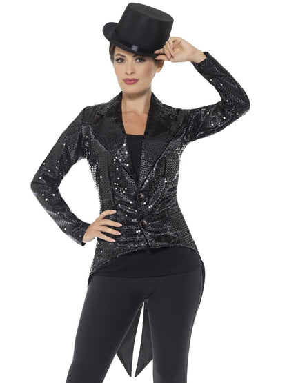 Sequin Tailcoat Jacket, Ladies, Black