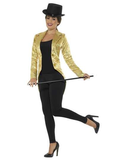 Sequin Tailcoat Jacket, Ladies, Gold Alternative View 3.jpg