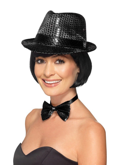 Sequin Trilby Hat, Black