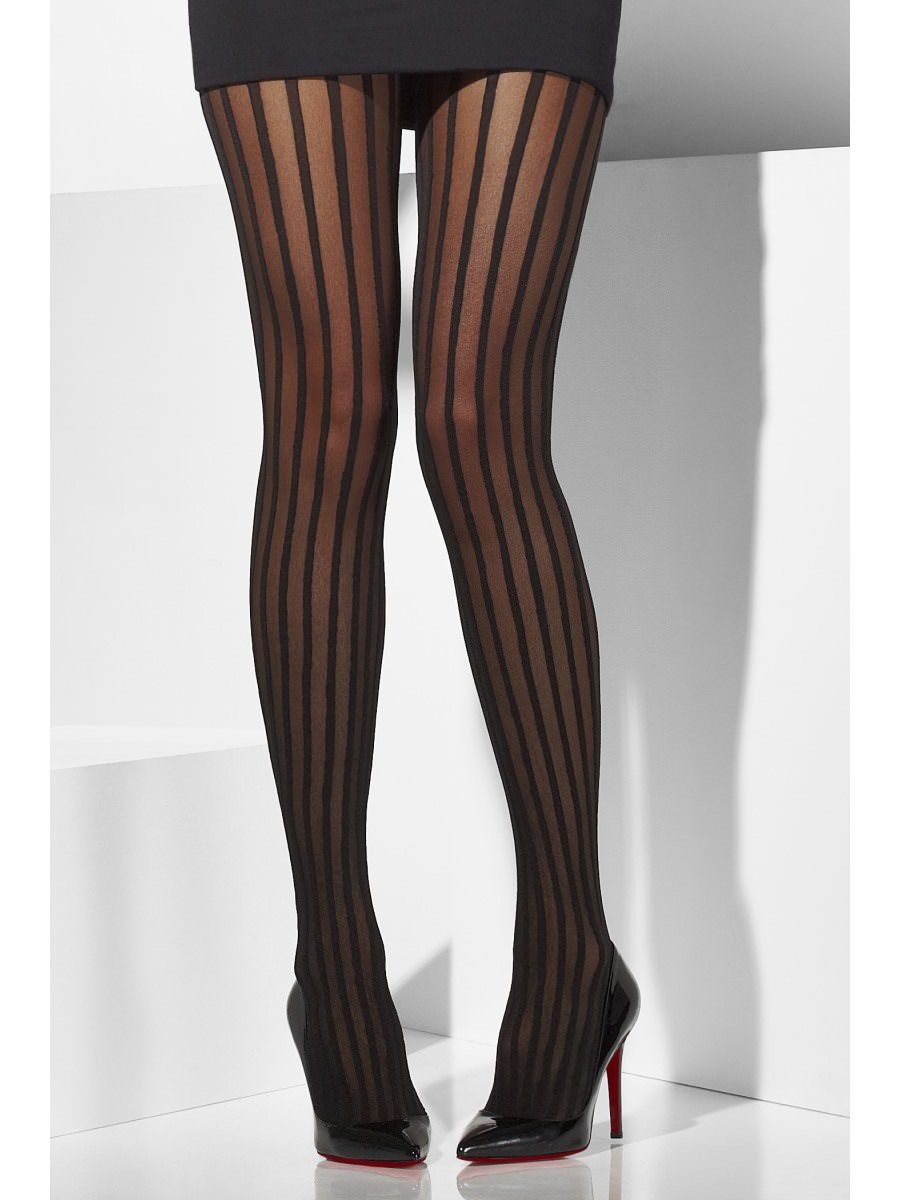 Sheer Tights, Black, Vertical Stripes