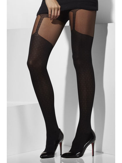 Sheer Tights, Black, with Suspender Print Alternative View 2.jpg